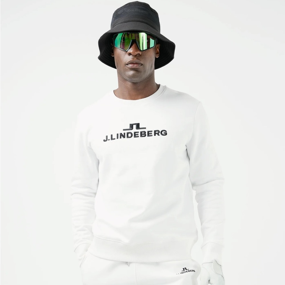 NEW J. Lindeberg Alpha Crew Neck Sweatshirt / White / Size Medium